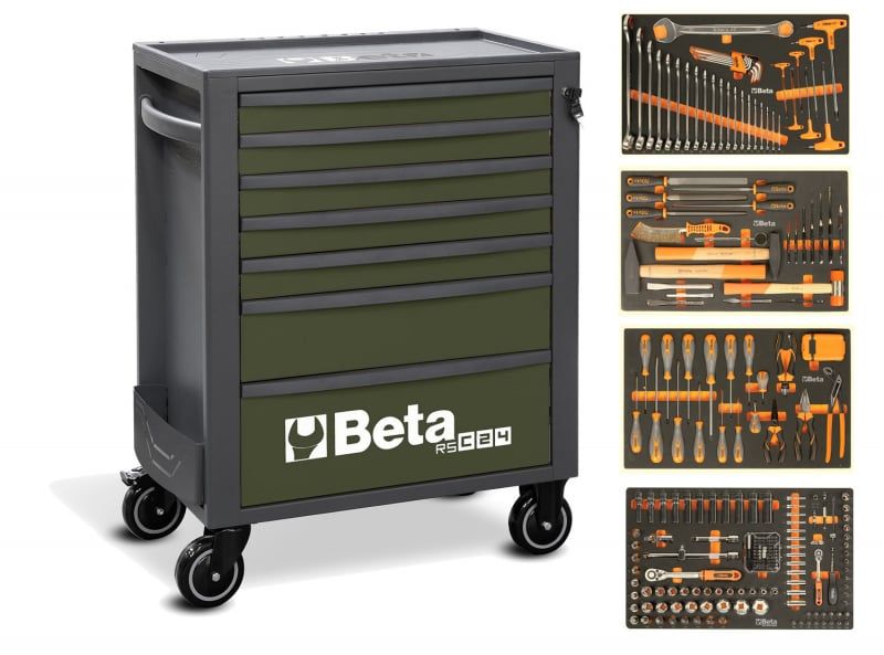 Wózek narzędziowy 267 elem. zestaw narzędzi miękka wkładka ciemnozielony | 2400/RSC24/7-VS/4M