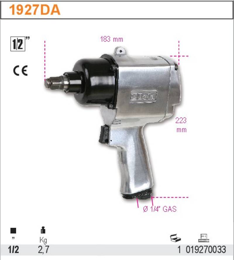 Klucz udarowy 1/2" 650 Nm – mocny, profesjonalny, warsztatowy, narzędzie pneumatyczne | 1927DA