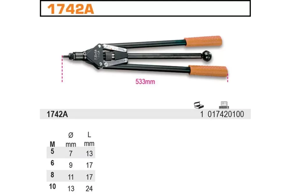 Nitownica ręczna do nitonakrętek stalowych aluminiowych M5-M10 narzędzie | 1742A