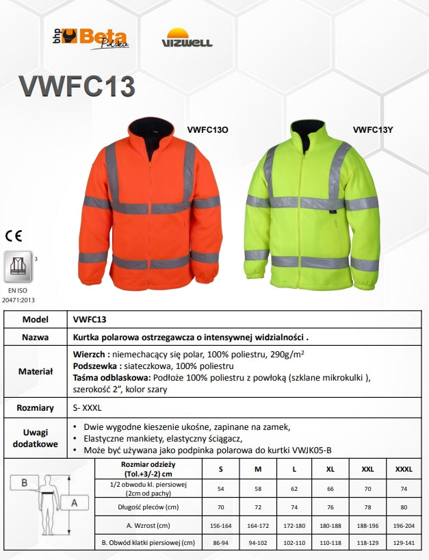 KURTKA POLAROWA OSTRZEGAWCZA ŻÓŁTA VWFC13Y - Centrum Techniczne Gałązka