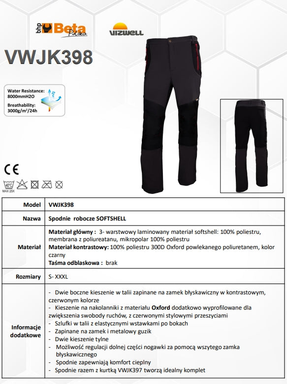 SPODNIE ROBOCZE SOFTSHELL SZARO-CZARNE VWJK398 - Centrum Techniczne Gałązka