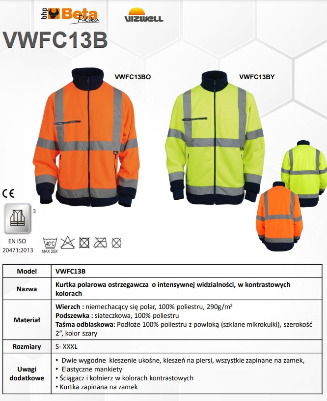 KURTKA POLAROWA OSTRZEGAWCZA ŻÓŁTO-GRANATOWA VWFC13BYN - Centrum Techniczne Gałązka