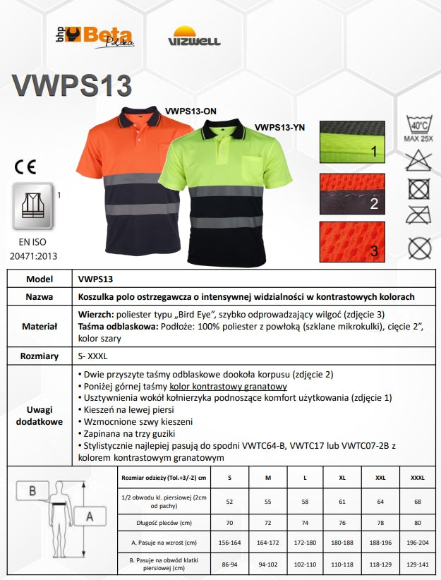 KOSZULKA POLO OSTRZEGAWCZA POMARAŃCZOWO-GRANATOWA VWPS13ON - Centrum Techniczne Gałązka
