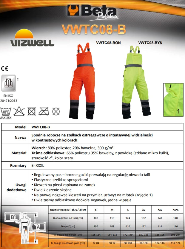 SPODNIE NA SZELKACH OSTRZEGAWCZE POMARAŃCZOWO-GRANATOWE VWTC08-BON - Centrum Techniczne Gałązka