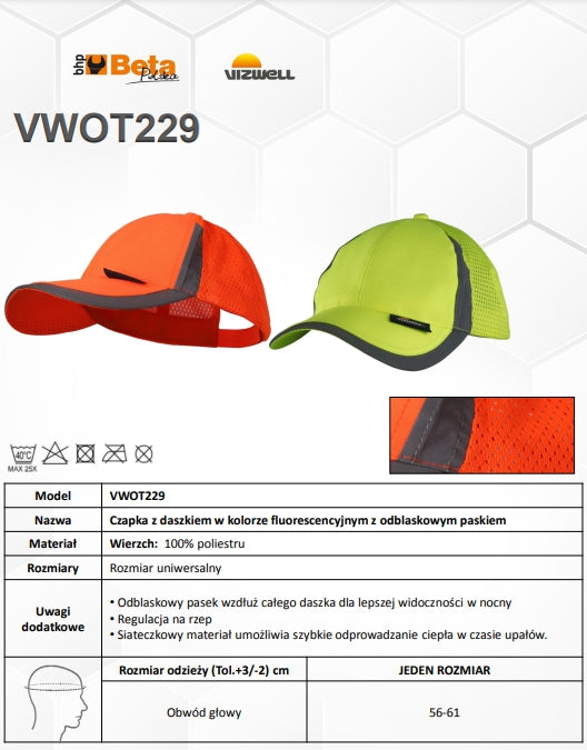 CZAPKA Z DASZKIEM OSTRZEGAWCZA ŻÓŁTA VWOT229Y | VWOT229Y - Centrum Techniczne Gałązka