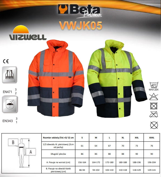 KURTKA OSTRZEGAWCZA POMARAŃCZOWA-GRANATOWA VWJK05ON - Centrum Techniczne Gałązka