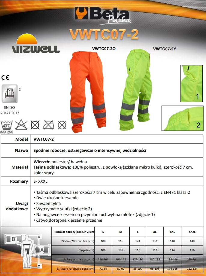 SPODNIE ROBOCZE OSTRZEGAWCZE POMARAŃCZOWE VWTC07-2O - Centrum Techniczne Gałązka