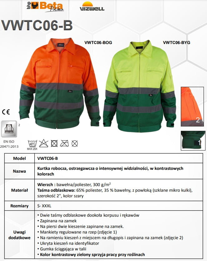 KURTKA ROBOCZA OSTRZEGAWCZA POMARAŃCZOWO-ZIELONA VWTC06-BOG - Centrum Techniczne Gałązka