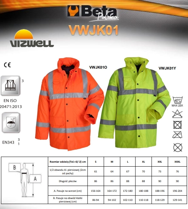 KURTKA OSTRZEGAWCZA Z GRUBĄ PODSZEWKĄ ŻÓŁTA VWJK01Y - Centrum Techniczne Gałązka