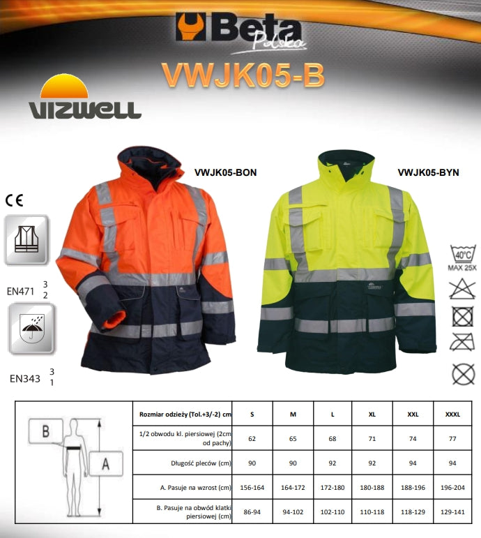 KURTKA DŁUGA RIPSTOP OSTRZEGAWCZA ŻÓŁTO-GRANATOWA VWJK05-BYN - Centrum Techniczne Gałązka