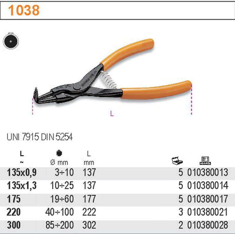 SZCZYPCE DO PIERŚCIENI ZEWNĘTRZNYCH SEGERA 135X1,3MM ODGIĘTE O 90°  | 1038/135X1.3 - Centrum Techniczne Gałązka