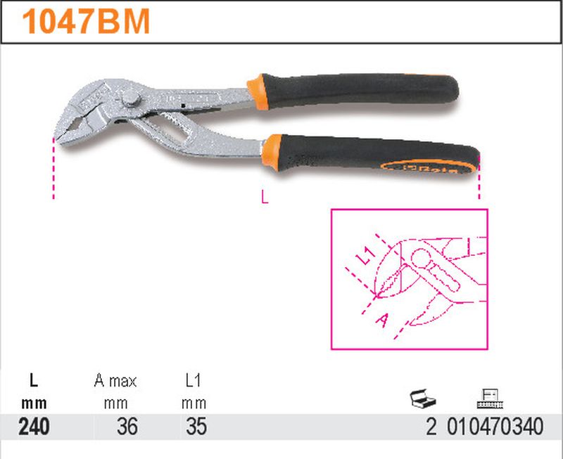 Szczypce nastawne z blokadą BM 240mm | 1047BM/240 - Centrum Techniczne Gałązka