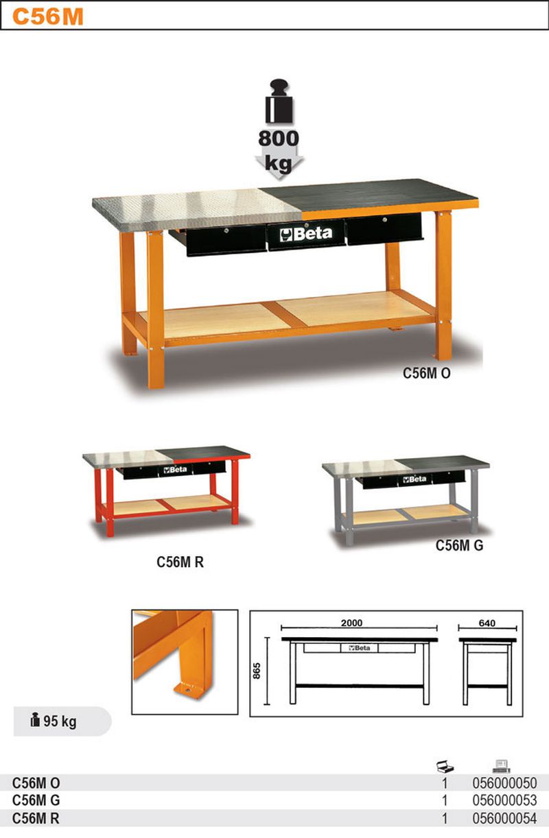 Stół warsztatowy szary C56M blat aluminiowo-gumowy trzy szuflady | 5600/C56MG - Centrum Techniczne Gałązka