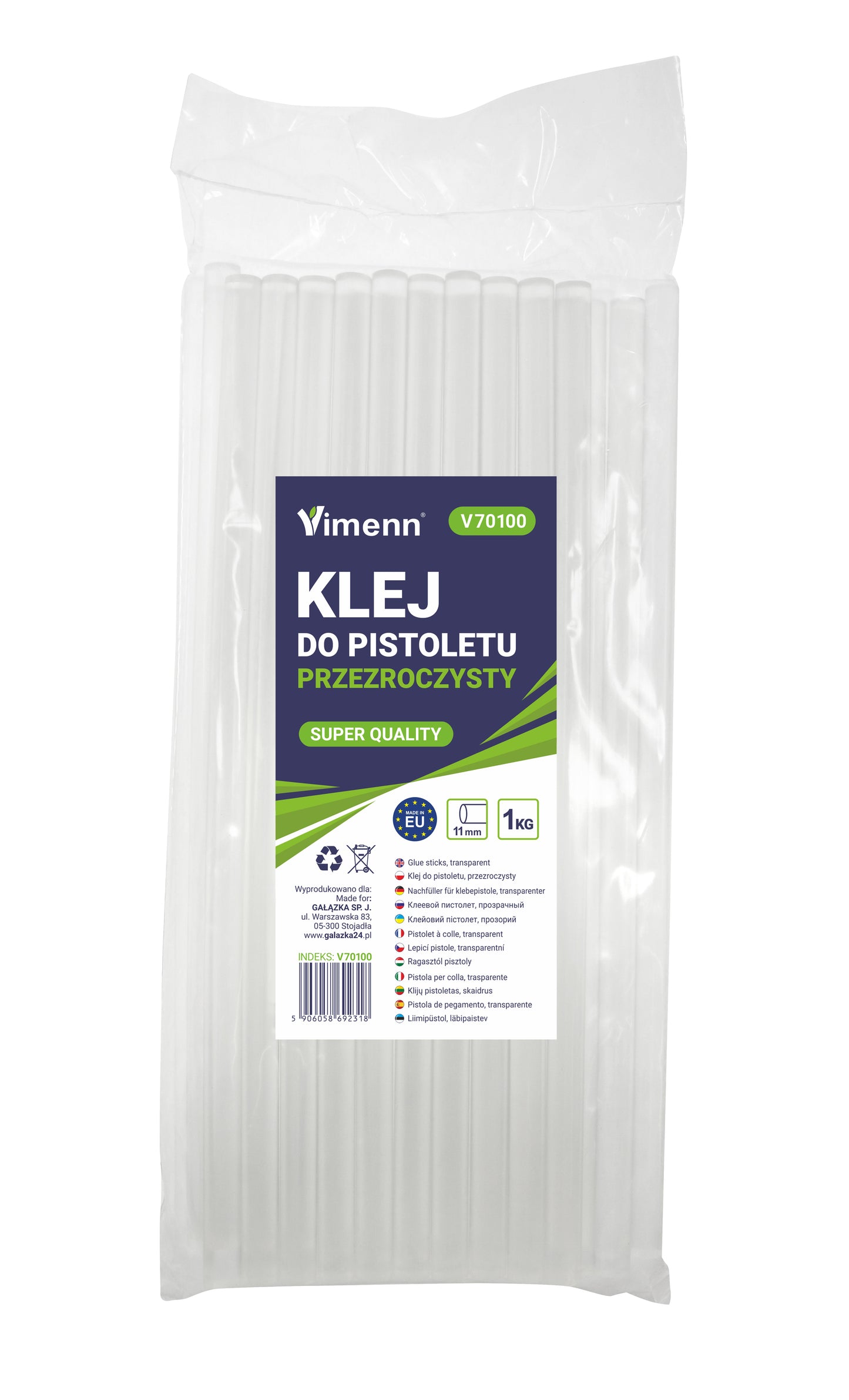 KLEJ DO PISTOLETU NA GORĄCO MOCNY BEZBARWNY TERMOTOPLIWY 11mm 30cm - 1kg. | V70100