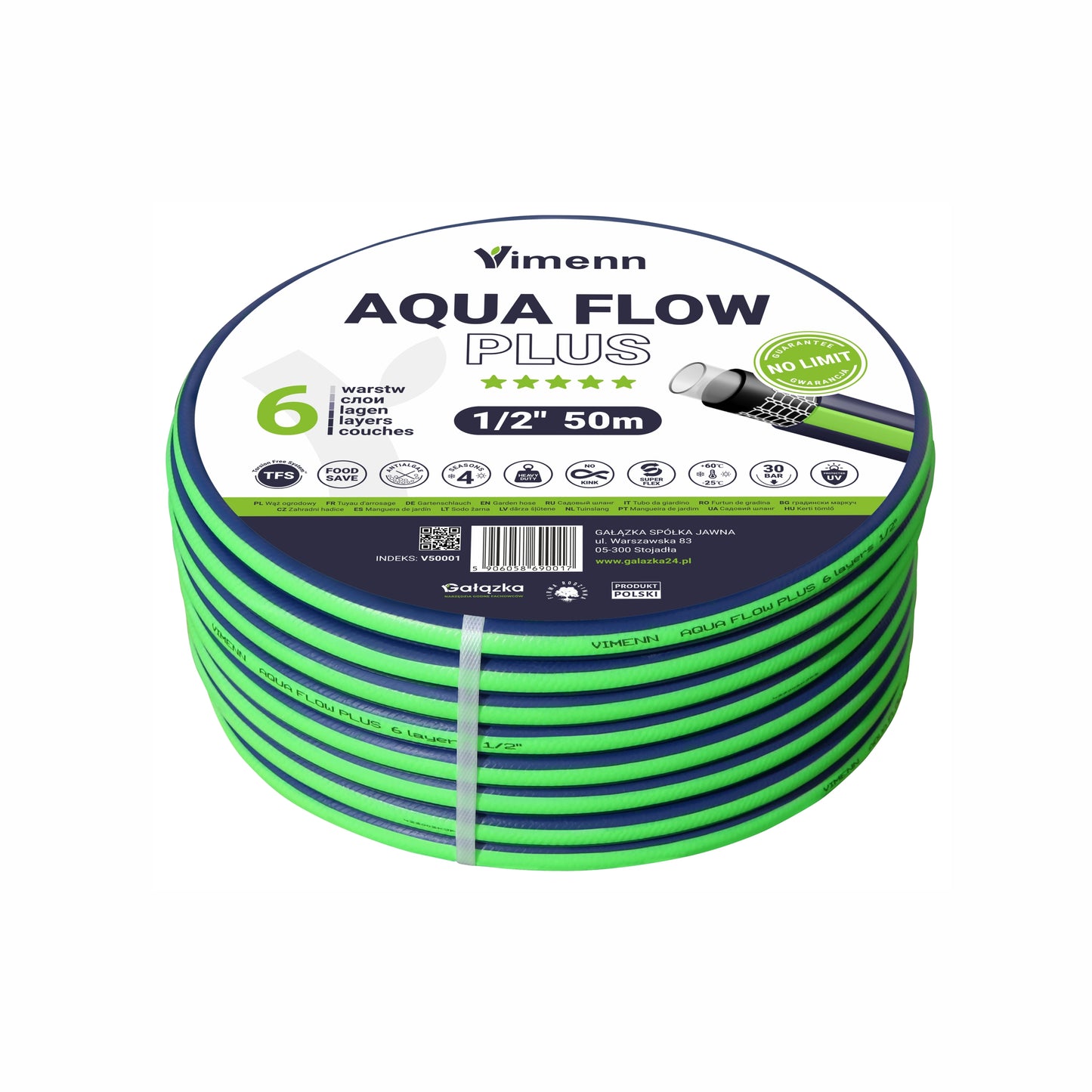 Wąż ogrodowy AQUA FLOW PLUS 1/2"-50m | V50001