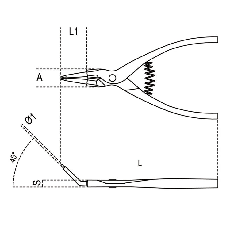 Szczypce do pierścieni zewnętrznych segera 140x0,9mm odgięte o 45° | 1037/140X0.9 - Centrum Techniczne Gałązka