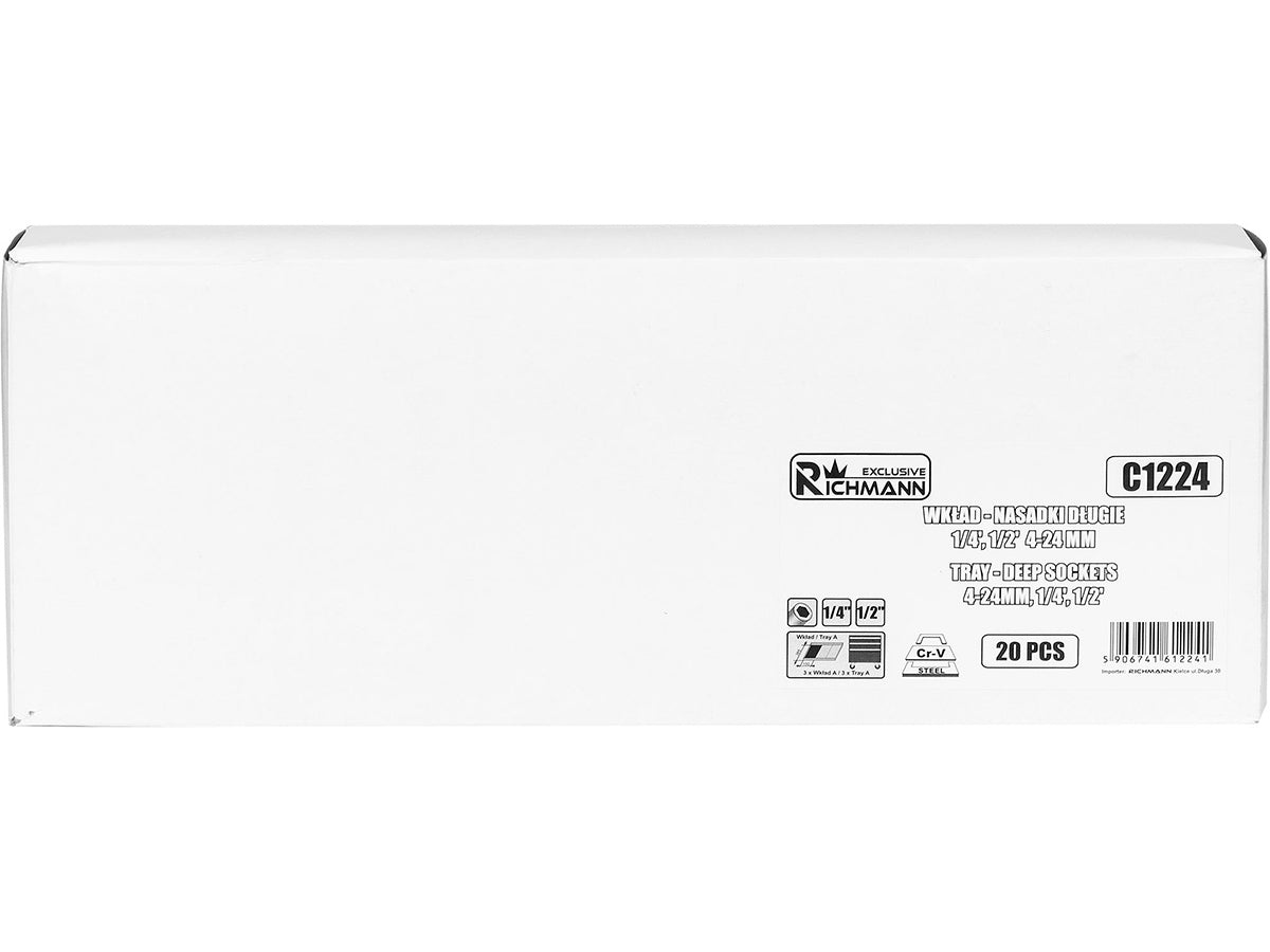 Wkład -  nasadki długie 1/4', 1/2'  4-24 mm 20 elem. (tacka c1101 w zestawie) | C1224T - Centrum Techniczne Gałązka