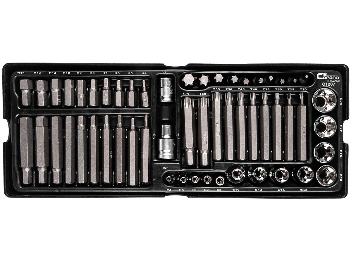 Wkład - zestaw bitów imbus h4-h14,torx t20-t70 i nas. torx e4-e24,s2 55 elem. + tacka c1101 | C1207 - Centrum Techniczne Gałązka