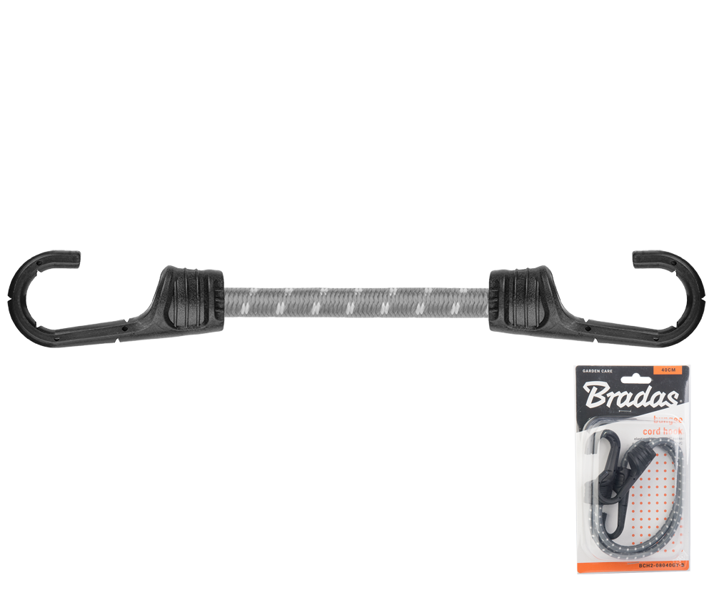 Guma elastyczna z hakiem metalowym pokrytym PVC BUNGEE CORD HOOK 2szt. x 40cm | BCH2-08040GY-B - Centrum Techniczne Gałązka