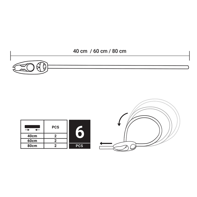 BUNGEE CORD REGULATED zestaw gum elastycznych z regulowanym zaciskiem pętlowym - blister | BCR-05SET1GY-B