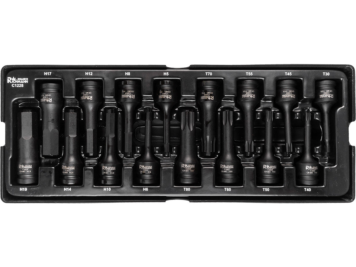 Wkład - nasadki udarowe 1/2' 78mm  imbus h5-h19, torx t30-t80  16 elem. (tacka c1101 w zestawie) | C1228T - Centrum Techniczne Gałązka