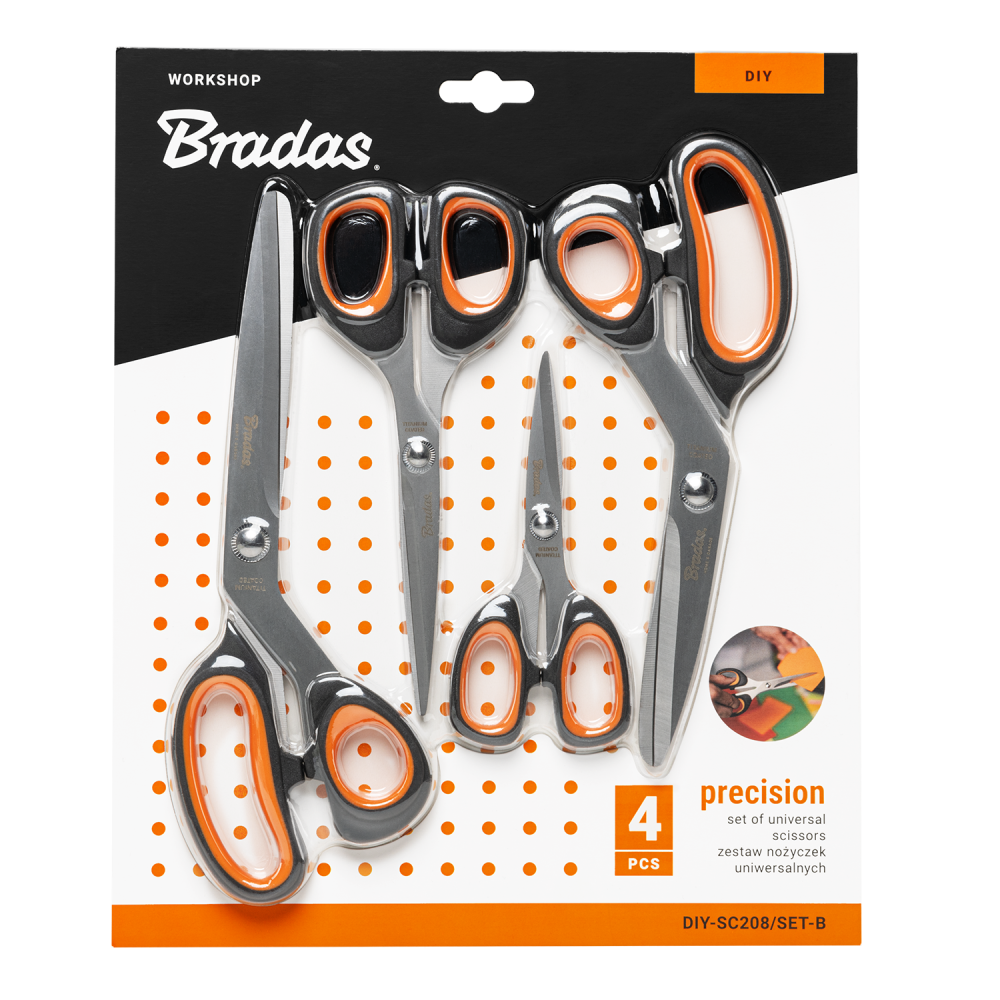 Zestaw 4 nożyczek biurowych PRECISION uniwersalnych do precyzyjnego cięcia papieru i materiałów lekkich| DIY-SC208/SET-B