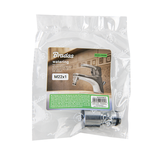 Przyłącze na kran GW M22 mosiężne, chromowane do trwałego podłączenia węża ogrodowego | GKK00M22
