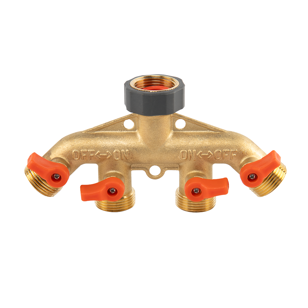 Rozdzielacz 4‑drożny GZ 3/4" z przyłączem na kran GW 3/4" do wygodnego podziału i kontroli przepływu wody| BR-S3034