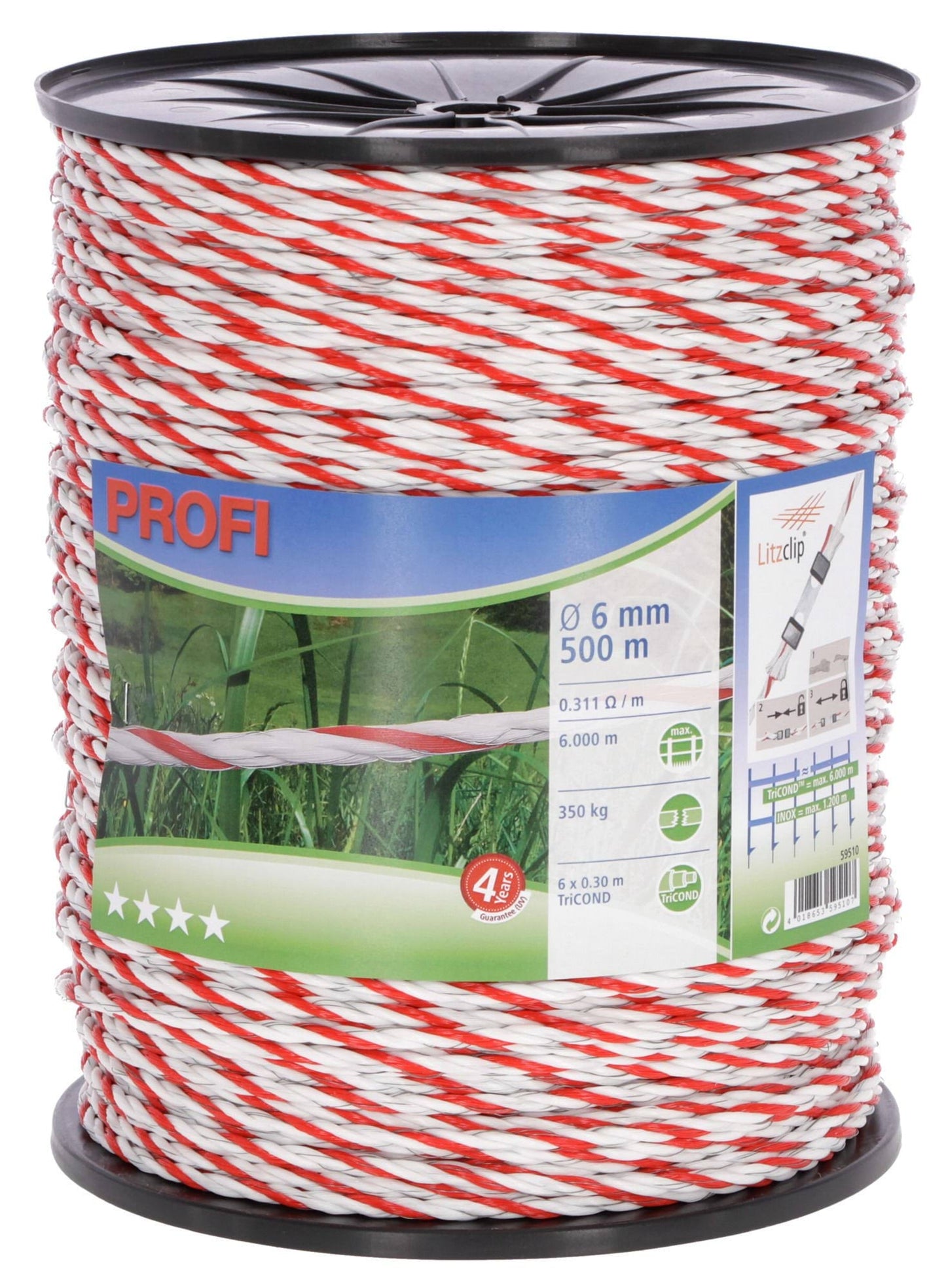 Plecionka ogrodzeniowa linka 6mm 500m biało-czerwona 6 przewodników | 11-0529