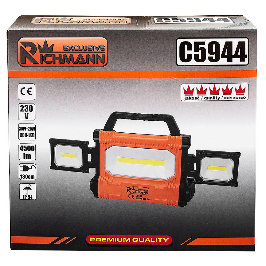 Lampa halogenowa warsztatowa cob-led 30w + 20w, 4500 lm, 230v | C5944 - Centrum Techniczne Gałązka