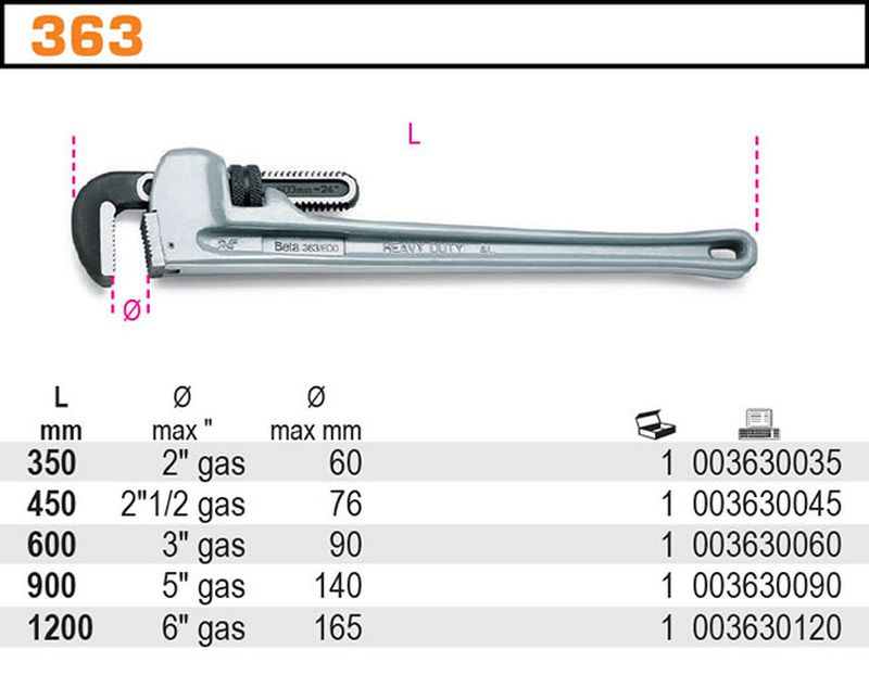 Klucz do rur z aluminiową dźwignią 900mm | 363/900 - Centrum Techniczne Gałązka