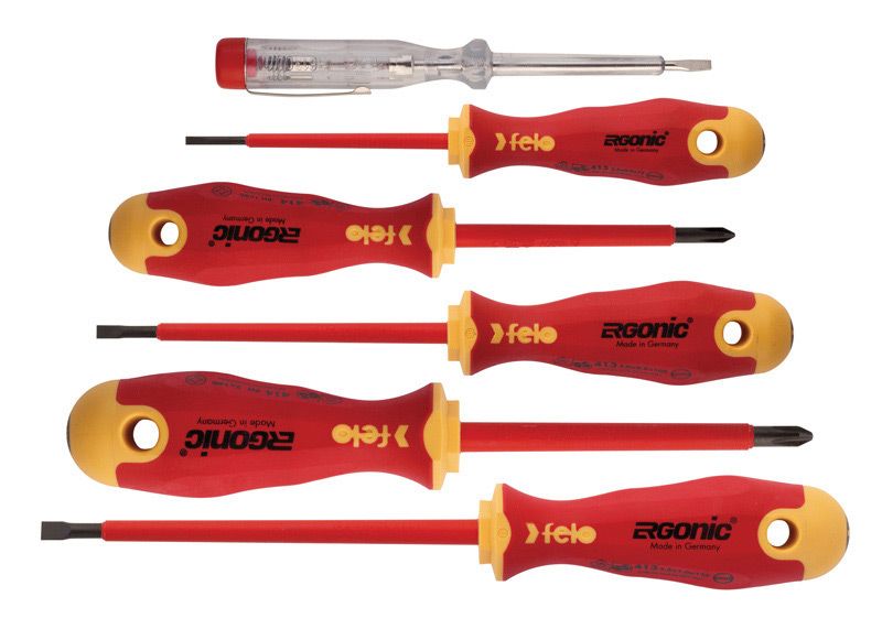 Zestaw 5 wkrętaków VDE z rękojeścią ERGONIC + próbnik i magnetyzer | 41396398
