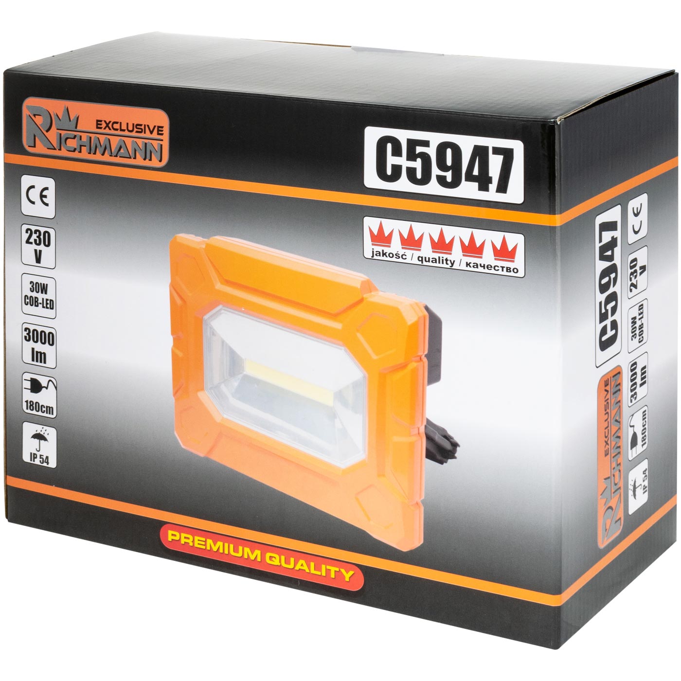 Lampa halogenowa 30w cob-led, 3000 lm, ip54, 2x230v, 2 x usb | C5947