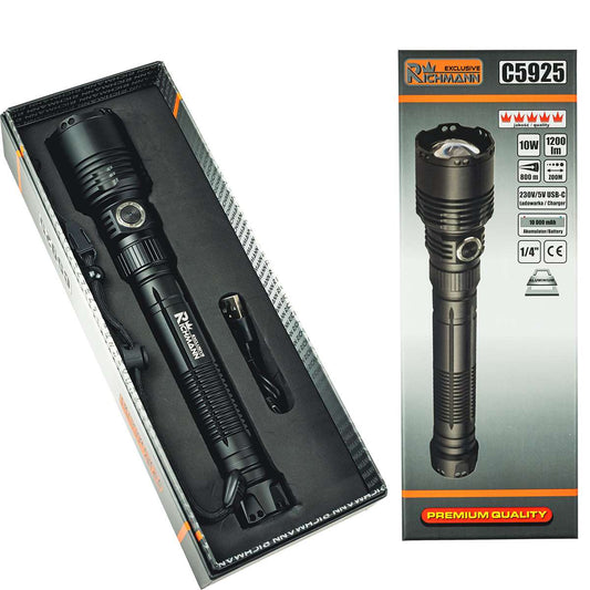 Mocna latarka aluminiowa 10W 1200LM akumulatorowa z dalekim zasięgiem | C5925