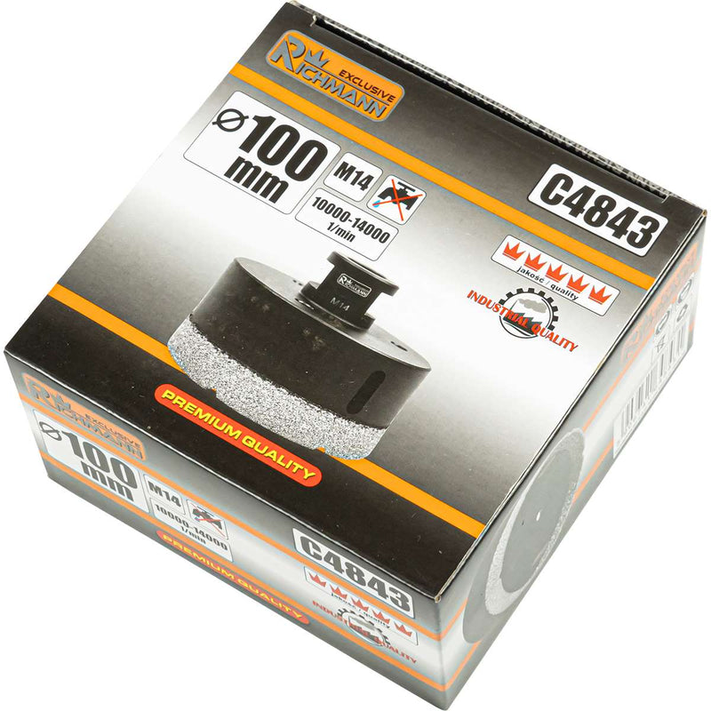 Profesjonalna otwornica diamentowa 100mm z gwintem M14 do gresu i ceramiki | C4843