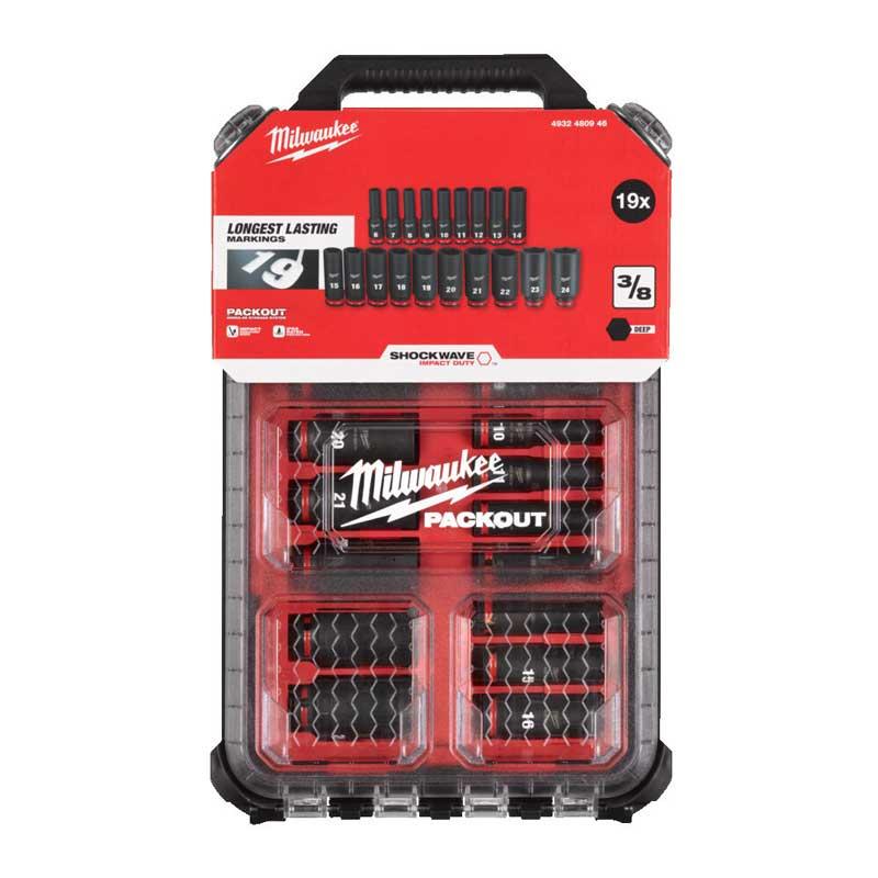 Długie nasadki udarowe Shockwave 3/8" 19 sztuk 6-24 mm zamknięte w skrzyni Packout | 4932480946