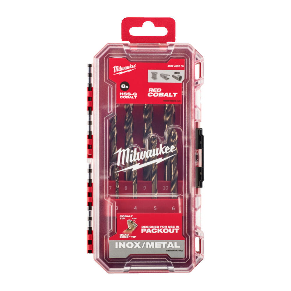 Wytrzymały komplet 8 wierteł kobaltowych HSS-Co zamknięty w kasecie Packout | 4932499256