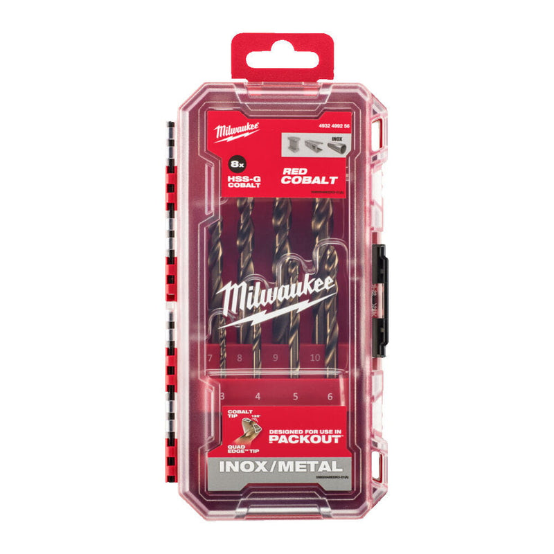 Wytrzymały komplet 8 wierteł kobaltowych HSS-Co zamknięty w kasecie Packout | 4932499256