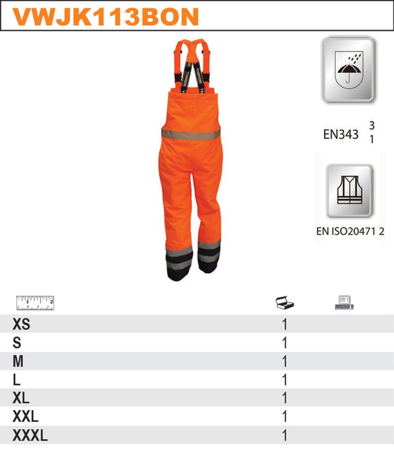 SPODNIE ROBOCZE NA SZELKACH OSTRZEGAWCZE POMARAŃCZOWO-GRANATOWE VWJK113BON - Centrum Techniczne Gałązka