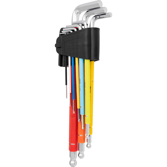 Zestaw 9 sztuk kluczy imbusowych kolorowych z kulką w rozmiarach 1,5 – 10,0 mm | C6601 - Centrum Techniczne Gałązka