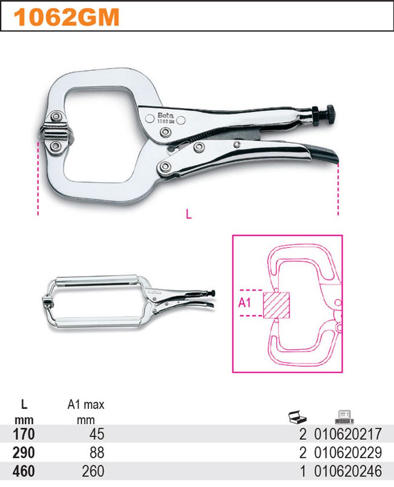 Szczypce nastawne samoblokujące typ C z ruchomymi końcówkami 290mm | 1062GM/290 - Centrum Techniczne Gałązka