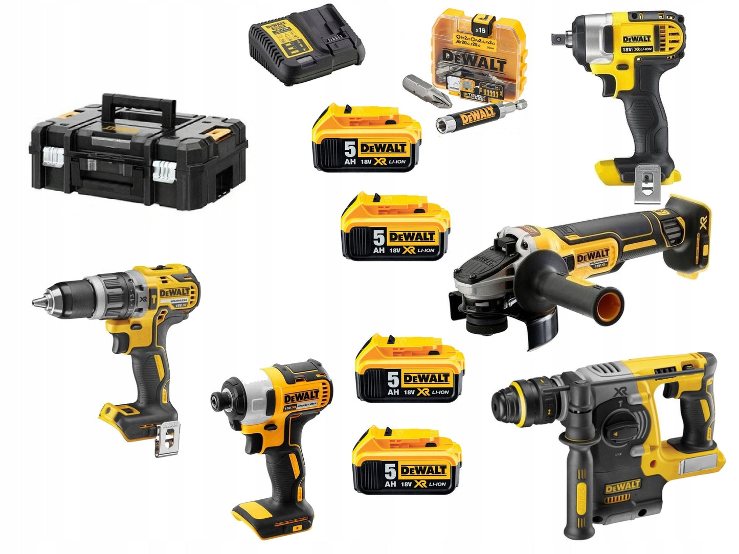 DEWALT ZESTAW NARZĘDZI AKUMULATOROWYCH 18V COMBO 5SZT 4X5AH LI-ION | DCK803P5T