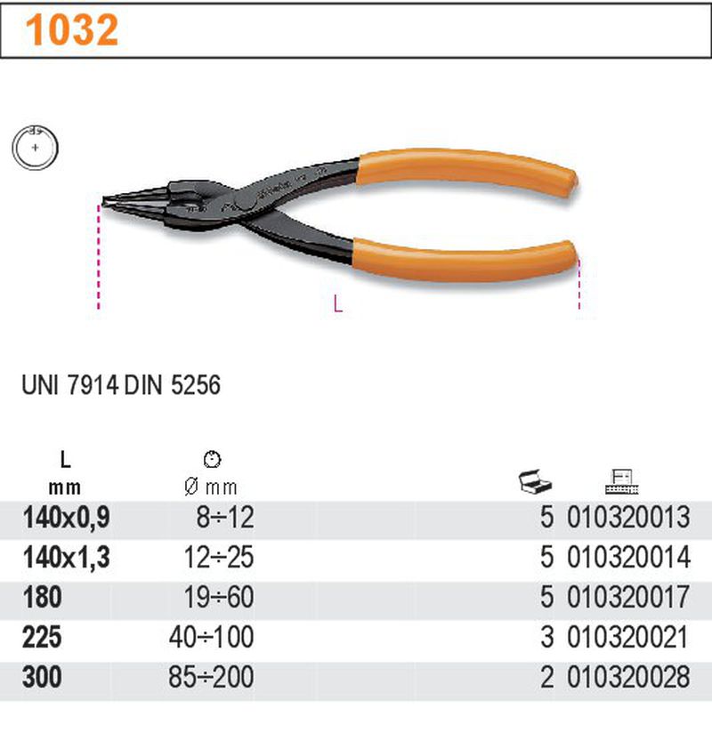 Szczypce do pierścieni wewnętrznych segera 140x1,3mm proste | 1032/140X1.3 - Centrum Techniczne Gałązka