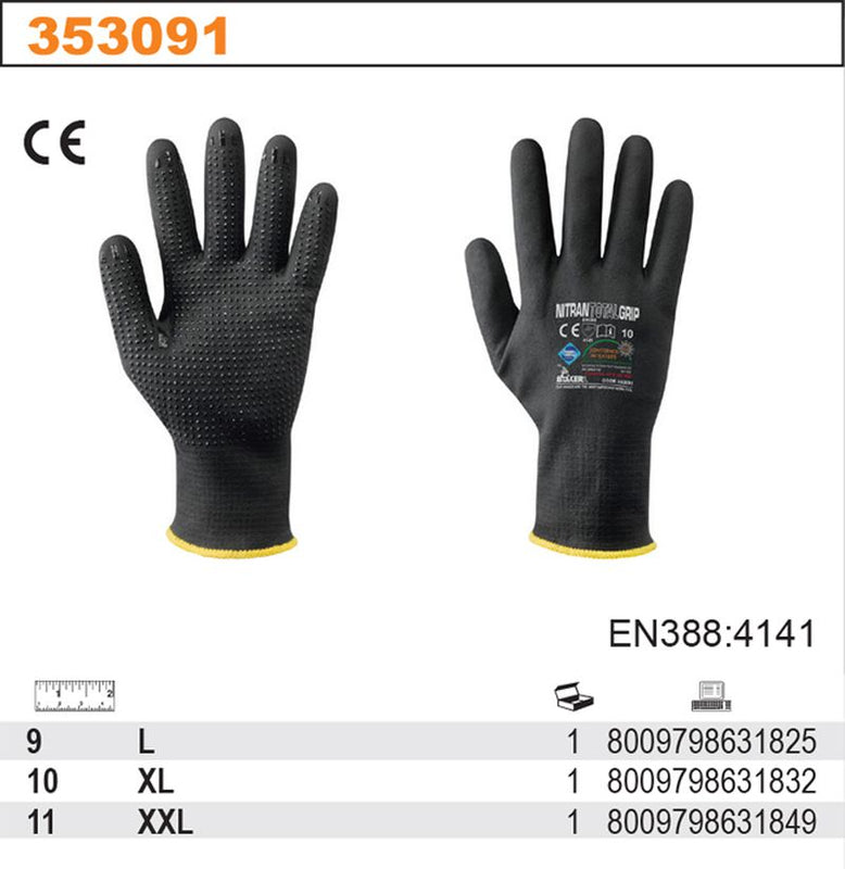 Rękawice NITRAN TOTAL GRIP r.9/L powlekane, antypoślizgowe, trwałe | 353091/9