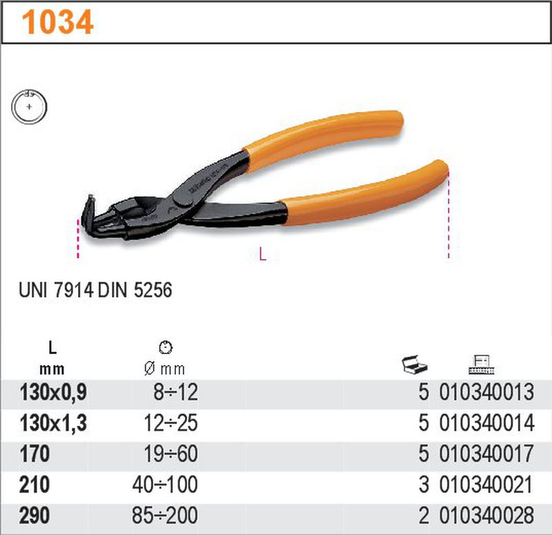 Szczypce do pierścieni wewnętrznych segera 210mm odgięte o 90° | 1034/210 - Centrum Techniczne Gałązka