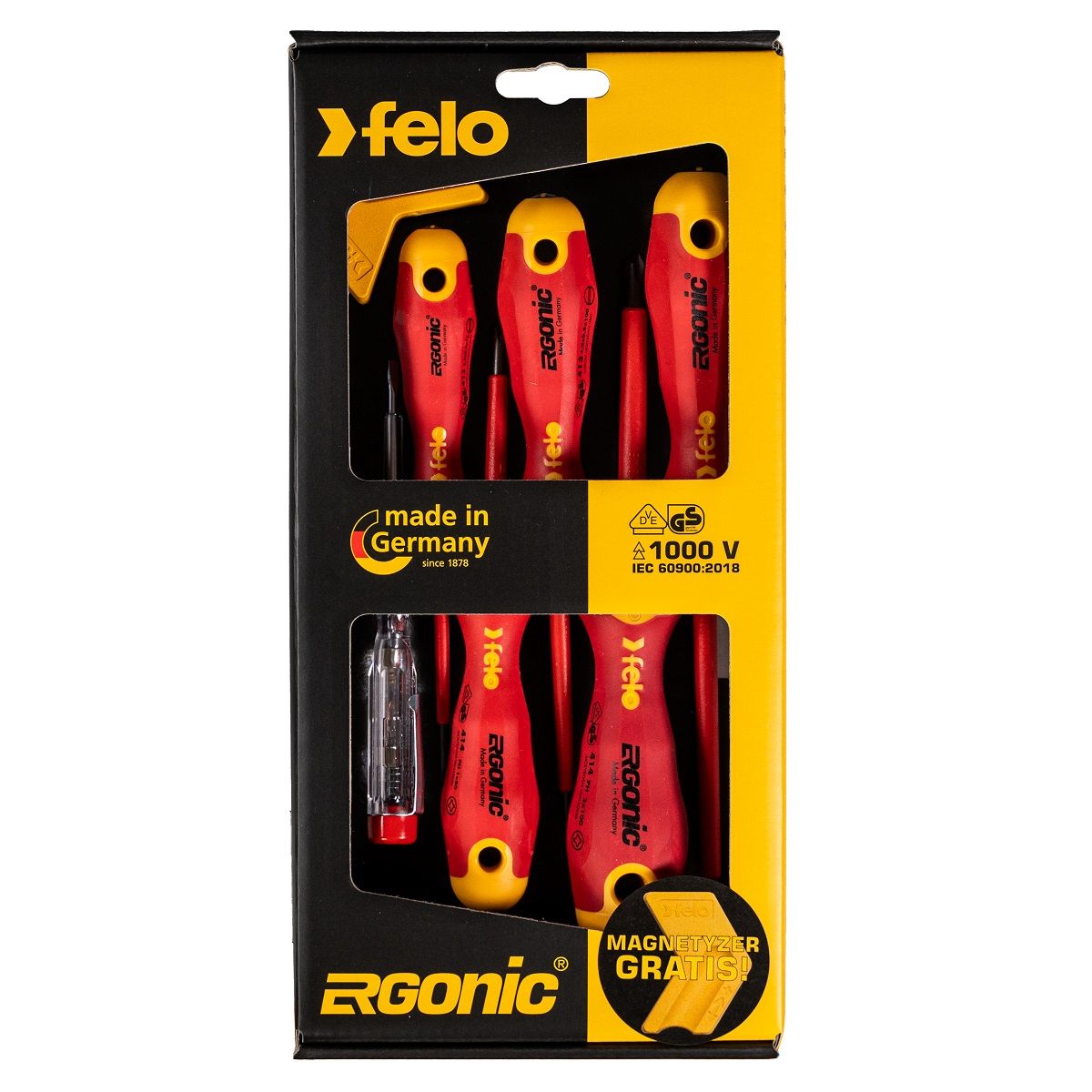 Zestaw 5 wkrętaków VDE z rękojeścią ERGONIC + próbnik i magnetyzer | 41396398