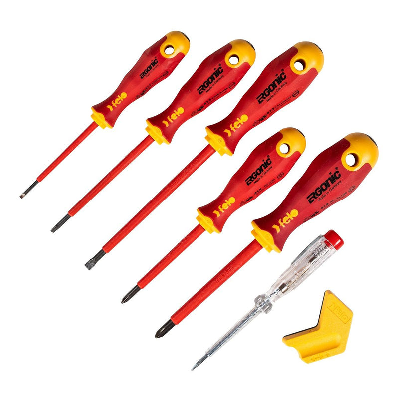 Zestaw 5 wkrętaków VDE z rękojeścią ERGONIC + próbnik i magnetyzer | 41396398