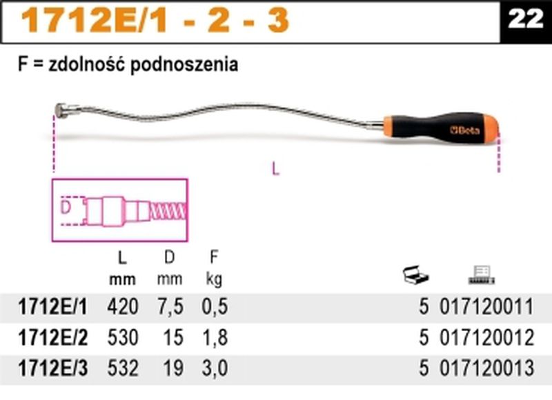 Chwytak magnetyczny 420mm giętki 0,5kg | 1712E/1 - Centrum Techniczne Gałązka