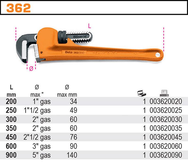 Klucz do rur wzmocniony 200mm | 362/200 - Centrum Techniczne Gałązka