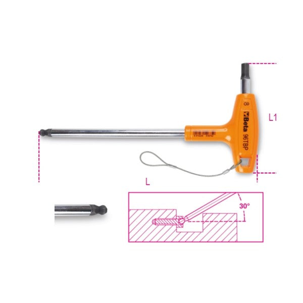 Klucz trzpieniowy HEX z końcówką kulistą HS z rękojeścią 8mm | 96TBP-HS/8 - Centrum Techniczne Gałązka